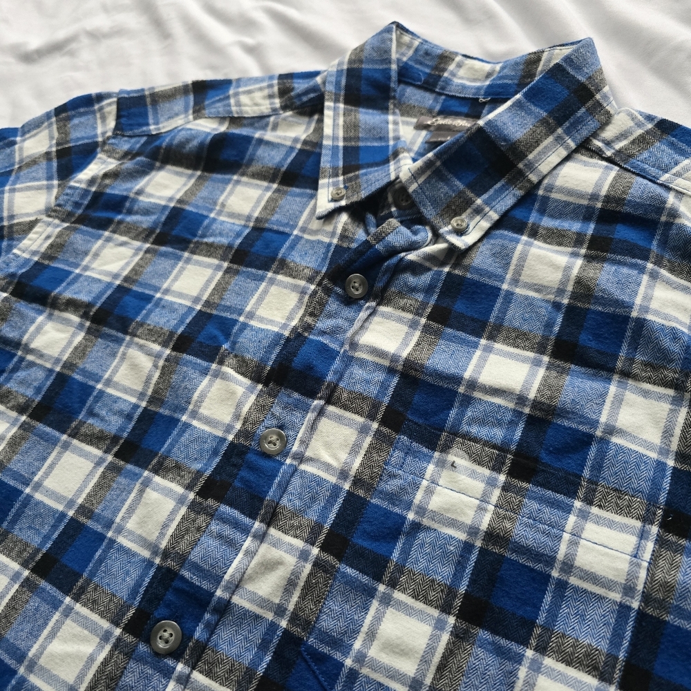 Eddie Bauer Blue Plaid Flannel Shirt Mens Large NWT
